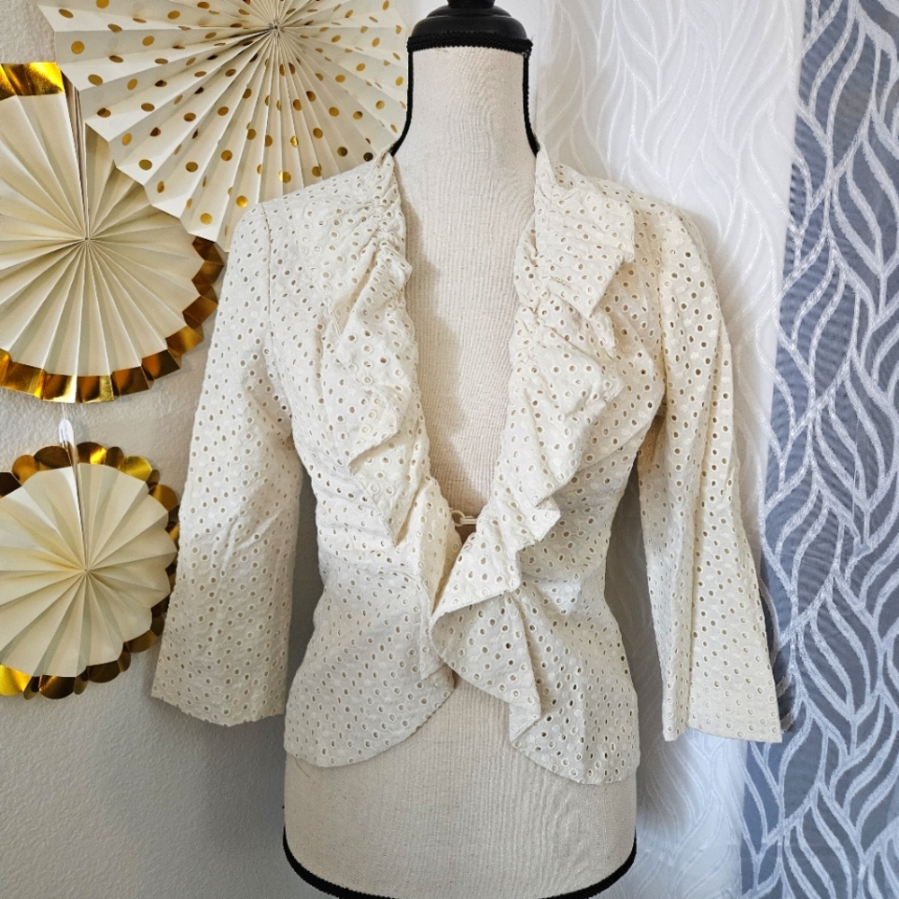 Anthropologie Tabitha | Ivory Eyelet Blazer | Size 4